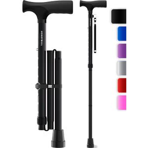 HONEYBULL Walking Cane for Men & Women - Foldable, Adjustable, Collapsible, Bumper Base Tip, Heavy Duty, Walking Sticks for Seniors & Adults (Black)