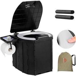 Portable Camping Toilet Upgraded Soft Camp Toilet Seat with Paper Holder- Travel Potty Perfect for Emergency Preparedness, Backcountry, Car, Boat, Road Trips. (BLACK)