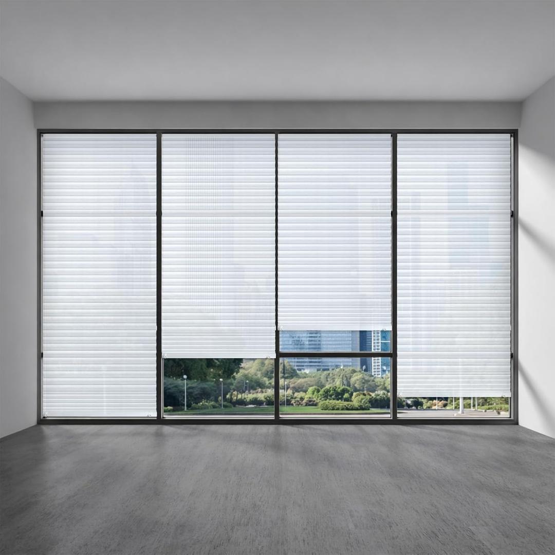 Threehoney 9 Pcs 35 x 110 Inches Temporary Blinds for Indoor Windows No Tools Cut to Size Fabric Paper Pleated Shades Adhesive Privacy Blinds for French Door Sliding Door Light(White)