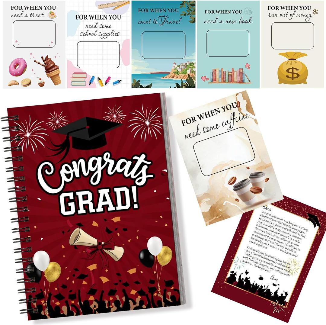 Zhanmai College Gift Card Book 7 x 5 Inch Graduation Gift Card Book 2026 College Survival Booklet Organizer Leaving Home High University School Birthday Care Package Cash Holder(Maroon Congrats Grad)