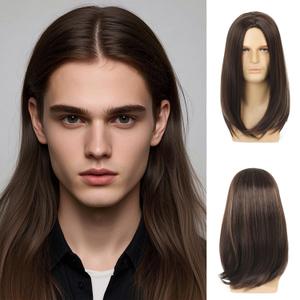 Sallcks Mens Long Brown Wig Long Straight Wig for Men Middle Part Synthetic Heat Resistant Hair Wigs for Daily Party Costume Halloween