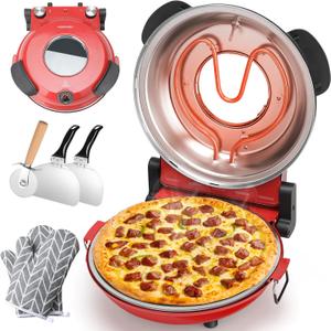 Electric Pizza Oven Indoor with Glazed Ceramic Stone, 12-Inch Portable Countertop Pizza Maker with Adjustable Timer, 1200W Heat up to 800F Pizza Maker with Viewing Window for Home DIY Pizza