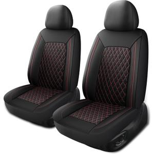 Car Seat Cover,Breathable and Waterproof Leather Seat Covers,Luxury PU Universal Fit Automotive Airbag Compatible for Cars Sedans SUV and Trucks(2 Pieces,Front Seat,Black+Redline,N1)