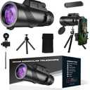 80x100 Monocular Telescope High Power  HD Monocular with Smartphone Adapter, Tripod & Bonus Magnetic Car Phone Holder for Bird Watching, Stargazing, Hunting, Camping, and Travel (Black)