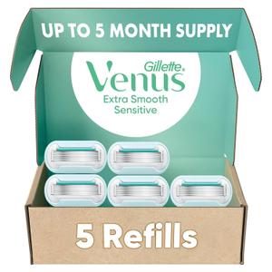 Gillette Venus Extra Smooth Women’s Razor Refills 5 Count, 5-Bladed Razor Cartridges for a Long-Lasting Shave, Razor Blades for Women