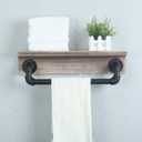 MBQQ Industrial Pipe Shelf,Rustic Wall Shelf with Towel Bar,20" Farmhouse Towel Racks for Bathroom,Floating Shelves Wall Mounted Home Decor Wooden Shelving,Retro Grey