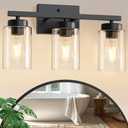 IZORRO Modern Bathroom Light Fixtures, 3 Light Black Vanity Lights, Bathroom Lighting Fixtures Over Mirror with Clear Glass for Living Room Cabinet Bedroom