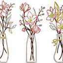 MIRATE Metal Flower Wall Art - 3Pcs Minimalist Metal Flowers Wall Decor, Rural Home Decor for Living Area, Bathroom, Master Bedroom, and Dining Room - Minimalist Home Wall Decor Gift(Beige Pink)