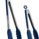 Tongs for Cooking, 600F High Heat-Resistant Stainless Steel Kitchen Tongs with Silicone Tips, Non Scratch, Locking Tong for BBQ Grilling Air Fryer Food Salads, Set of 2 (9" and 12") Navy Blue