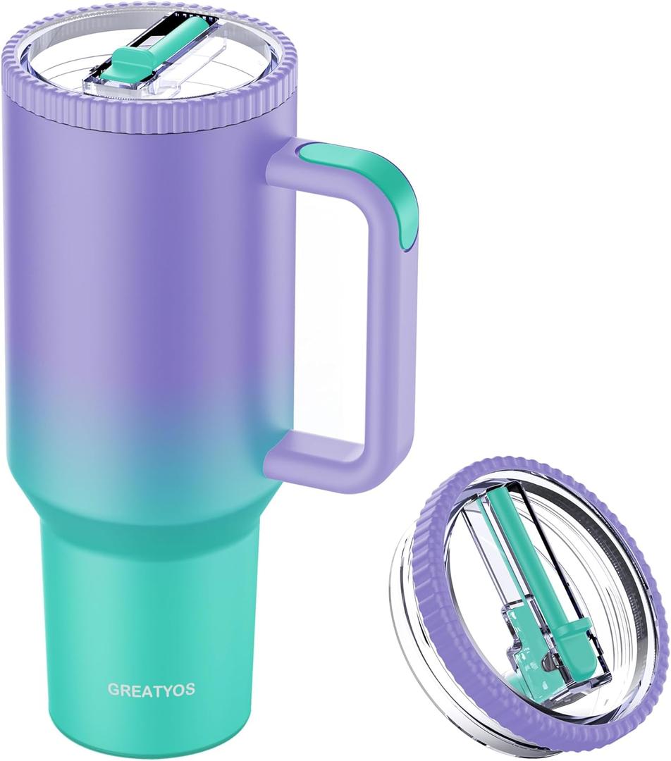 40 oz Tumbler with Handle and Flip Straw Lid - Upgraded Traveler 40oz Tumblers with Lids Straws Vacuum Insulated Leak Proof Stainless Steel Cup Mug Gifts for Men Women Him Her (Oasis)