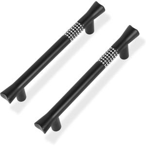 Crystal Drawer Handles, 10-Pack, 3-3/4 Inch Hole Spacing Black Cabinet Pulls (96 Mm), Kitchen Cabinet Pulls Cabinet Hardware Kitchen Handles