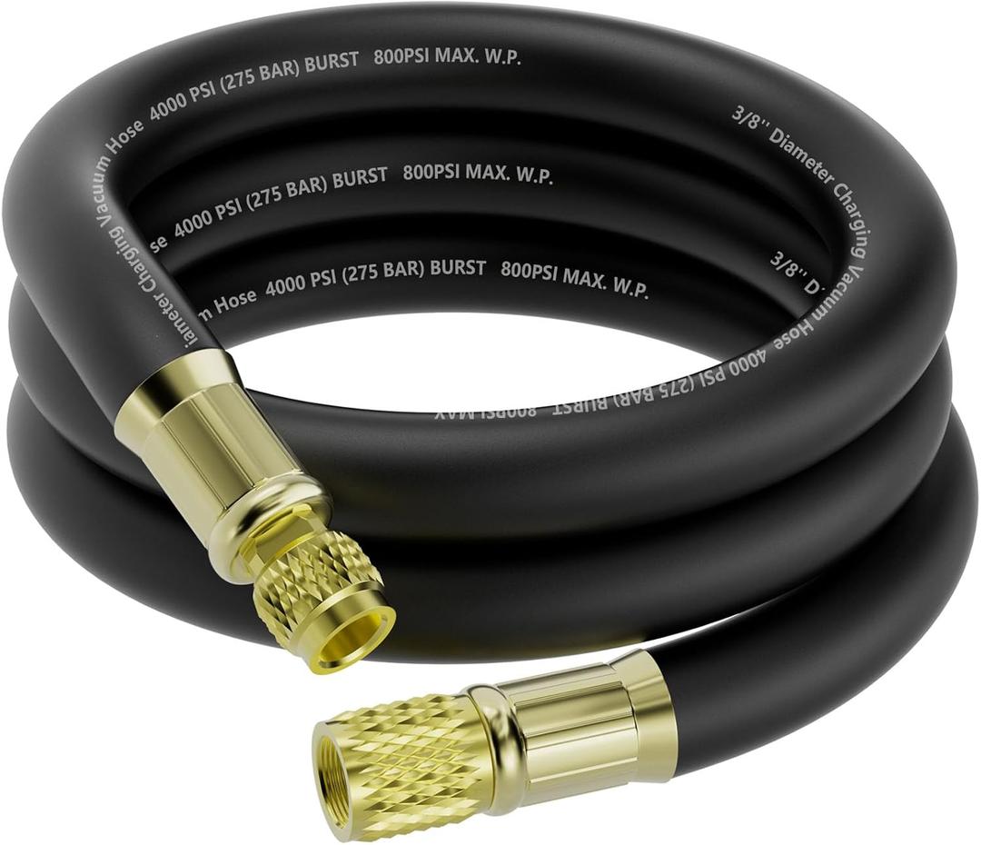 HV1-3/8" HVAC Vacuum Hose (6 FT), 3/8" to 1/4" SAE Fittings, 800 Psi Working/4000 Psi Burst Pressure, Vacuum Certified High-Flow Hose Compatible with Most Refrigeration & Air Conditioning Equipment