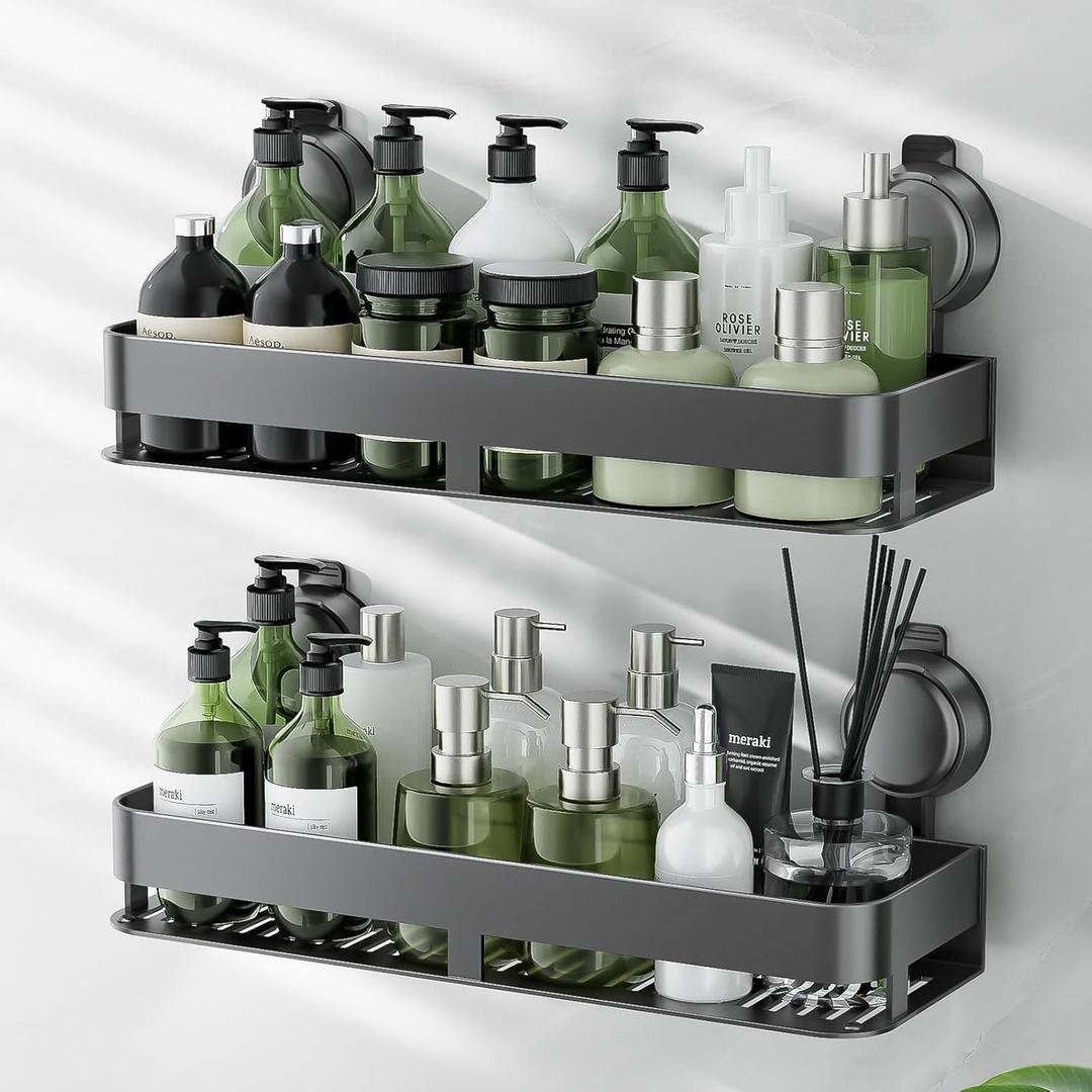 ONXE Shower Caddy Suction Cup,2 Pack Suction Shower Organizer,No Drilling Rustproof Shelves for Bathroom,Kitchen,Home Decor,Heavy Duty Bathroom Organizer with Large Capacity (11.8 inch-No bar)