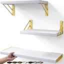 BAYKA Wall Shelves for Bedroom Decor, Floating Wall Shelves for Living Room Kitchen Storage, Wall Mounted Rustic Wood Shelves for Kids Books,Corner Shelves for Bathroom(White and Gold，Set of 1