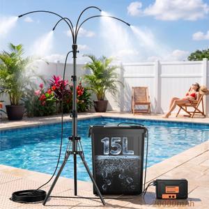 WESTTREE Standing Misters for Outside Patio, 4 Gallon Large Bucket Water Mister & Pump, 4+4 Spray Modes,Adjustable Height15FT Patio Portable Misters for Cooling Outdoor Camping Pool Backyard Garden
