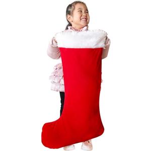 MSYO Giant Christmas Stocking - Super Soft Velvet Buffalo Plaid with Plush Cuff, Extra Large Xmas Stocking for Fireplace, Stairs, Mantel - Festive Holiday Home Decor for Christmas Tree(Red)