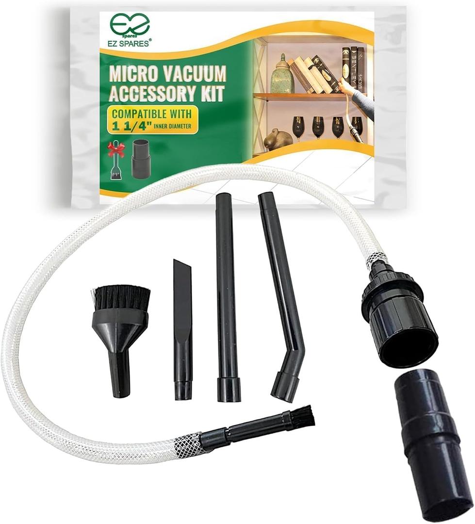 EZ SPARES Vacuum Crevice Attachment Kit, Micro Cleaning Tools for Keyboard, Crevice, Car, Vents & Tight Spaces, Compatible with Most Universal 1-1/ 4 Inch Hose Vacuums, Computer Cleaning Kit, All in Kit