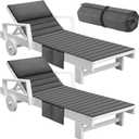 Hoolerry 2Pcs Outdoor Lounge Chair Cushions Waterproof Folding Chaise Lounge Cushion for Patio Lawn Pool Beach Chair Pad with Headrest and Pocket 72'' x 21'', No Chair (Grey)