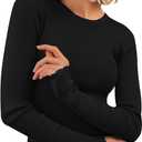 PRETTYGARDEN Womens Long Sleeve Shirts Ribbed Knit Fitted Cute Tops for Women Trendy Basic Pullover Shirt Fall Clothes (Black, XXL)