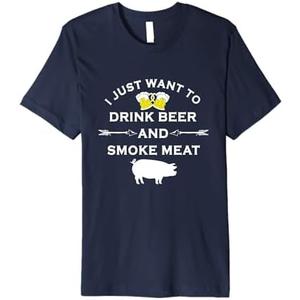 Funny BBQ Shirt Drink Beer Smoke Meat T-Shirt Grill Shirt Premium T-Shirt, Size XL