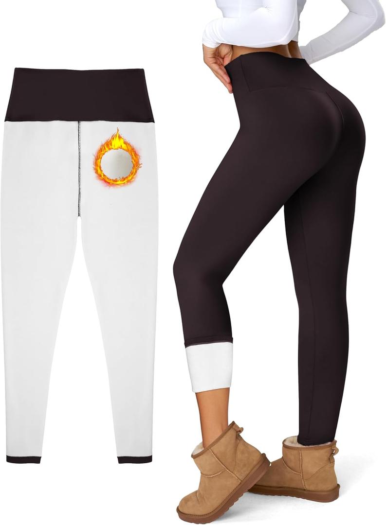 Women's Fleece Lined Leggings Weather Thick Thermal Warm Winter Tights Butt Lift High Waist Tummy Control Yoga Pants (Brown)