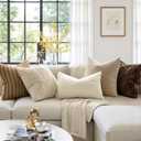 MIULEE Beige Throw Pillow Covers 18x18 Inch, Neutral Soft Plush Faux Wool Solid Couch Pillows Set of 2, Decorative Farmhouse Boho Cushion Covers for Sofa Living Room Bed Home Decor