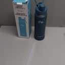 Insulated Water Bottle with Silicone Boot (36hrs Cold/18hrs Hot) - DIY Stickers, Leakproof, BPA Free, 24 oz [2-IN-1 LID] (Cyan)