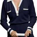 VOIKERDR Sexy Jumpsuits for Women Knit Long Sleeve Jumpsuits Shorts Romper Tennis Outfits (Small, Navy Blue)