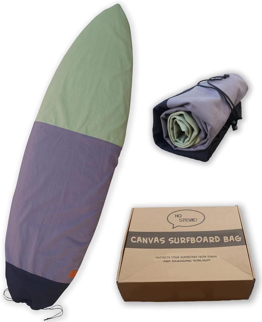 Ho Stevie! Canvas Surfboard Bag Cover - No Melted Wax on Car - Sun/Ding Protection (8'6", Black/Gray/Green)