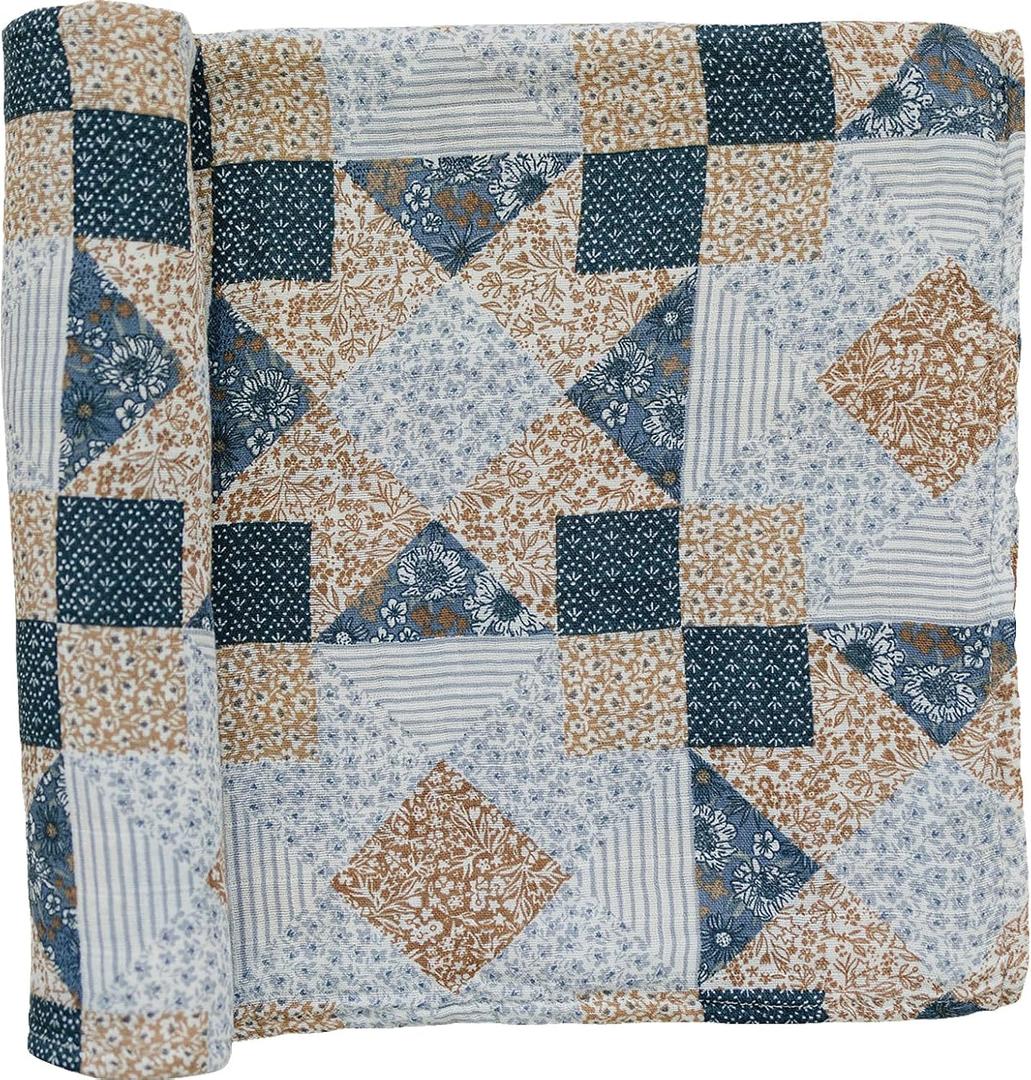 Mebie Baby Patchwork Print Muslin Swaddle, Modern and Neutral Swaddle Blanket for Baby Girl or Boy, Soft Baby Blankets, 0-3 Month, Comfy Wrap, Baby Essentials & Gifts