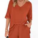 PRETTYGARDEN Womens 2 Piece Sets 2026 Oversized Vneck Half Sleeve Tops Shorts Lounge Set Casual Summer Travel Beach Outfits (S)