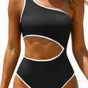 Women's One Piece Swimsuit- One Shoulder Bathing Suit Cutout Tummy Control Swimwear (X-Large, Black White)