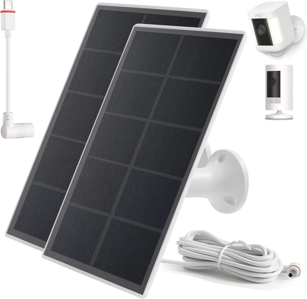 Ring Camera Solar Panel Charger, Compatible with Stick Up Cam Battery, Ring Spotlight Plus/Pro, Waterproof 4w6v (White 2Pack)