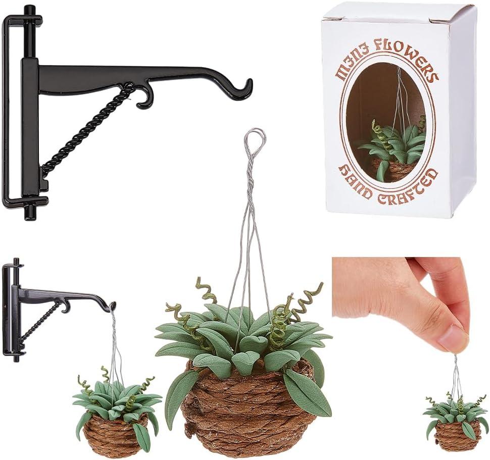 arricraft 2 Sets Miniature Dollhouse Hanging Bonsai Plant, 1:12 Mini Flowerpot Succulent Doll House Decor with Alloy Hook Hanger Model for Play House Accessories Decor