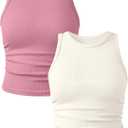 OQQ Women's 2 Piece Tank Tops Crew Neck Sleeveless Basic Stretch Casusal Yoga Crop Camis, Large