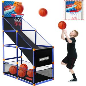 Arcade Basketball Game Set for Kids, Boy Toys Basketball Hoop with 4 Balls for 3 to 12 Years Old, Adjustable Height w/Pump & Storage Net for Kids Indoor Outdoor Sports Play, Christmas Birthday Gifts