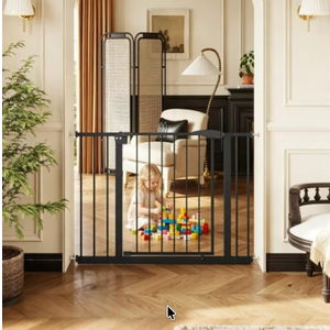 Extra Wide Baby Gate with Door 70-85.7 Inch Pressure Mounted, Auto Close Child Baby Gates for Doorways No Drill, Walk Through Dog Gate Indoor for The House, Grey 