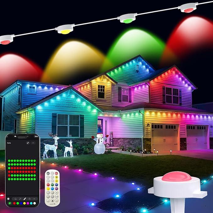 Permanent Outdoor Lights with Remote, 50ft with 30 RGB-IC LED Lights for House Daily & Holiday Lighting , IP67 Waterproof, 90+ Scene Modes for Outdoor Decor, 2 in 1 Use for Eveas & Ground Lighting
Visit the BraveDream Store