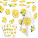 PTECDROTS 3Pcs Lemon Party Tablecloths, Yellow Tablecloth Plastic, Rectangular Lemonade Stand Supplies for Kids Birthday Baby Shower Summer Fruit Lemon Decorations, 86 x 51 Inch