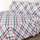 RUVANTI Flannel Sheets Queen Size - 100% Cotton Brushed Bed Sheet Sets - 88 x 101 inch - All Seasons Breathable & Super Soft - Warm & Cozy - 4 Pcs - Red & Green Cross