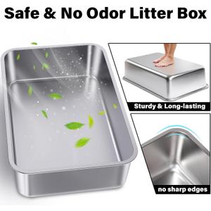 Stainless Steel Litter Box 1 Pack, 23.6" X 15.7" X 6" Extra Large Cat Litterbox No Smell, XL Metal Litter Box for Big Kitty, Multiple Cats, Non Stick, Easy Cleaning