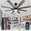 Depuley 72-Inch Ceiling Fan with Light: Modern 8-Blade Walnut and Black Indoor Outdoor Fans with Remote App Control Dimmable Light - Ultra Quiet DC Motor Reversible 6 Speed Timer