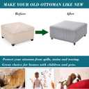 HFCNMY Stretch Square Ottoman Cover - Knitted Jacquard Ottoman Slipcover with Elastic Bottom - Light Gray X-Large