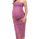 Mesh Maternity Dress Long Semi Formal Wedding Guest Dress Ruched Sexy Strapless Tube Bodycon Baby Shower Dresses Pregnancy Clothes Summer Casual (Purple XL) (XL)