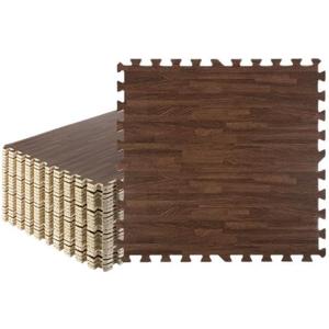 Foam Floor Tiles - 96sqft Wood Grain Interlocking Foam Tiles with Border - Foam Play Mat Playroom or Gym Flooring for Home Gym by Stalwart (Dark) (24 Pack)