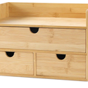 Wisuce Bamboo Desk Organizer, Mini Desktop Drawer Tabletop Storage Organization Box for Office Home Toiletries Supplies Vanity, No Assembly Required (3 Drawer with Shelf)