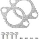 2PCS Exhaust Gasket,Good Sealing Exhaust Flange Gasket Kits with 2 Gaskets,Exhausts Bolts/Nuts & Cleaning Brush,Muffler Gaskets Car Accessories Fits 2.5" Pipes for Vehicles