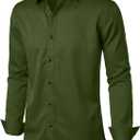 JEMITOP Men's Stretch Wrinkle Free Dress Shirt Formal Prom Wedding Long Sleeve Button Down Shirts (Green, M)