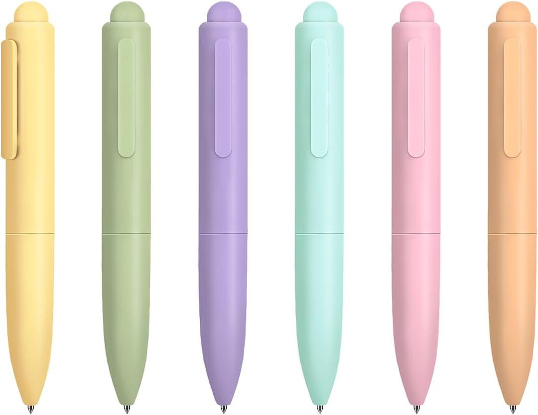 Ballpoint Pens, Mini Cute Macaron Retractable Ballpoint Pen Set - 6 Pack | Black Ink Medium Point, Fast Drying, Portable, Comfortable Writing | Office Bible Journaling Pens (Solid Macaron)