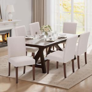 Upholstered Parsons Dining Chairs Set of 6, Modern Dining Room Chairs with Back, Fabric Kitchen Side Chairs with Wood Legs for Dinner Farmhouse Restaurant, Beige